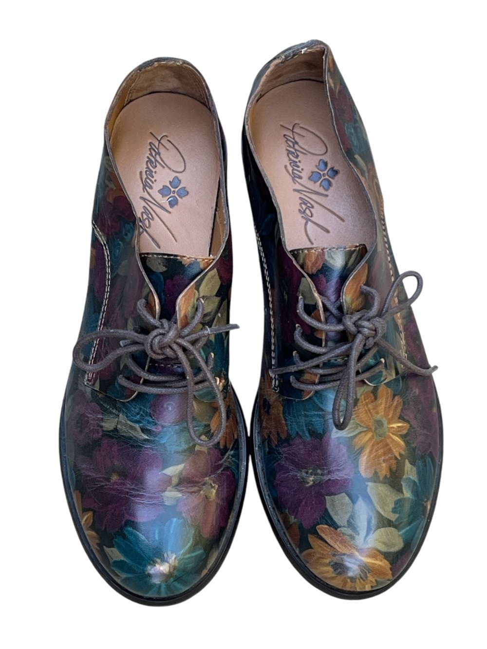 Patricia Nash Floral Leather Lace-Up Boots — Teal, Purple, Yellow, Brown
